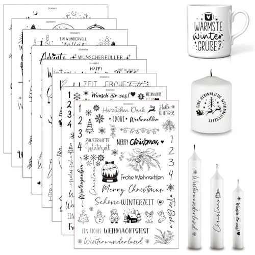 Rub On Sticker Weihnachten - 5/8 Stück Folie Aufkleber Transfers Für Fenster, Glas, Tassen, Kerzentattoos (A) Rub On Sticker Weihnachten - 5/8 Stück Folie Aufkleber Transfers Für Fenster, Glas, Tassen, Kerzentattoos (A) von GUAHKUN