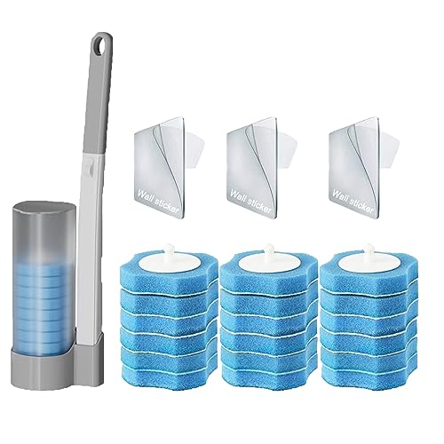 Wand-WC-Stab-Set, Einweg-Toilettenbürste mit Halter, Mu Mianhua Toilettenstab-Set, Einweg-Toilettenreinigungssystem mit 18 Ersatzköpfen von GUAHKUN