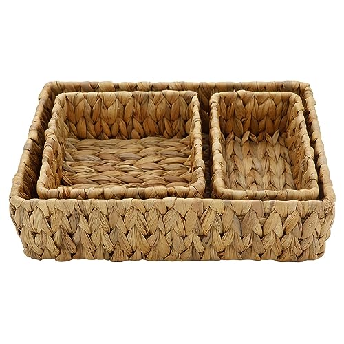 Aufbewahrungskorb-Set aus Wasserhyazinthe, handgewebt, natürlicher Weiden-Organizer mit offenem Regal, für Badezimmer, Küche, Schrank, Kommode, dekorative rechteckige Aufbewahrungsboxen, Mini-Tabletts von GUAKK