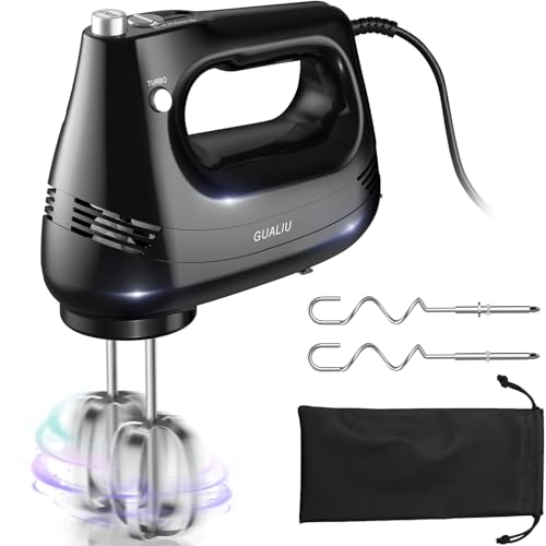 Elektrischer Handmixer mit Edelstahl Schneebesen, Knethaken und Aufbewahrungstasche,Handrührgerät für Backen Kuchen, Eier, Sahne Lebensmittel-Mixer Turbo Boost /5 Geschwindigkeit Küchenmixer Schwarz Elektrischer Handmixer mit Edelstahl Schneebesen, Knethaken und Aufbewahrungstasche,Handrührgerät für Backen Kuchen, Eier, Sahne Lebensmittel-Mixer Turbo Boost /5 Geschwindigkeit Küchenmixer Schwarz von GUALIU
