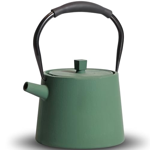 Gusseisen Teekanne, 950 ml Teekessel, herdgeeignet mit Teesieb für Tee und Kaffee, japanische Teekanne im klassischen minimalistischen Stil, emaillierte Innenseite, Silikongriff von GUANGHEIRON