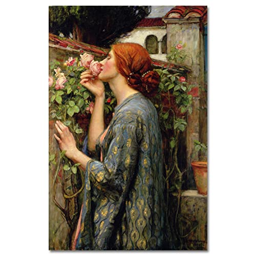 Die Seele der Rose William Waterhouse Gemälde Charming Lady Smelling Flower Leinwand Poster Wandkunst Dekor 65x78cm(26"x31") ungerahmt von GUANMING