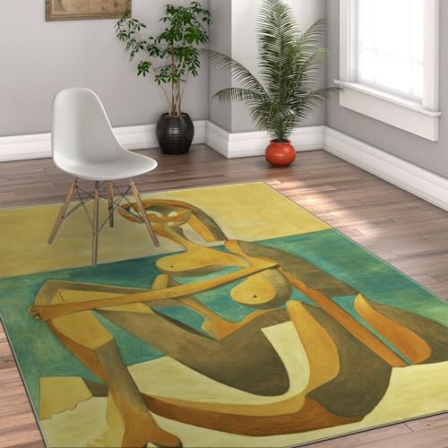 GUANMING Pablo Picasso-Stil Teppich für Wohnzimmer Schlafzimmer Küche Dekor Badegäste sitzen am Meer Rutschfester niedriger Flor Nachttisch dünner Teppich 150x240cm von GUANMING