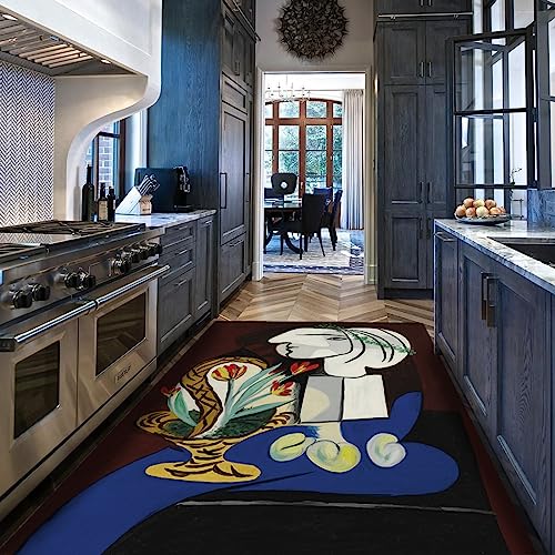 GUANMING Pablo Picasso Stil Teppich für Wohnzimmer Schlafzimmer Küche Wohnkultur Natur Morte aux Tulipes Niedrigflor Rutschfester Eingangsteppich 160x200cm von GUANMING