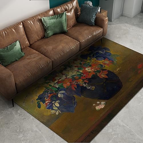 GUANMING Paul Gauguin Stil Teppich für Wohnzimmer Schlafzimmer Küche Home Decor Vase von Blumen Weicher Rutschfester niedriger Flor Eingang dünner Teppich 60x150cm von GUANMING