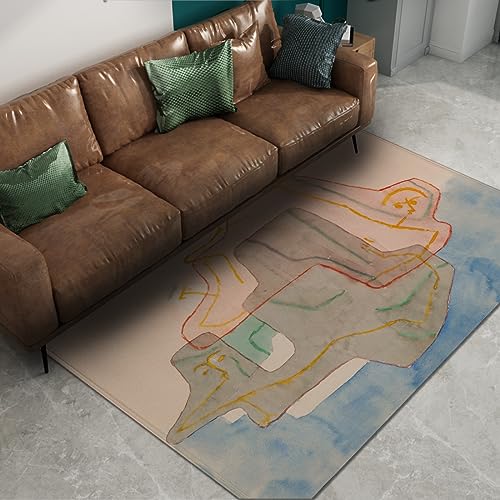 GUANMING Paul Klee Stil Teppich für Wohnzimmer Schlafzimmer Küche Wohnkultur Mythische Insel Rutschfester niedriger Flor Klassenzimmer Faltbarer dünner Teppich 160x300cm von GUANMING