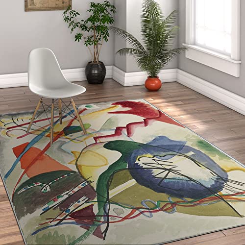 GUANMING Wassily Kandinsky Stil Teppich für Wohnzimmer Schlafzimmer Küche Wohnkultur Bild mit weißem Rand Niedrigfloriger Rutschfester dünner Teppich 180x400cm von GUANMING