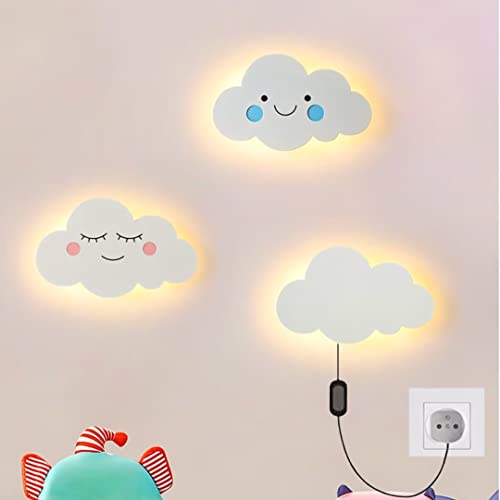 1 PC Cartoon Gesicht Wolke Nachttischlampe Nachtlicht LED Kinderzimmer Wandlampe Wandbeleuchtung Dekorative Wandlampe Hintergrund Wandlampe Für Schlafzimmer, Wohnzimmer, Treppe, 18W, Drei Licht von GUANSHAN