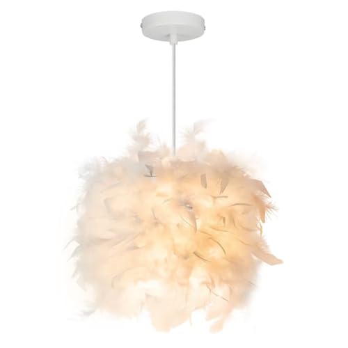 25 cm/9,9 Zoll Feder-Pendelleuchte, Deckenleuchte, eleganter Feder-Lampenschirm, Kronleuchter, Deckenleuchte, Hängeleuchte für Esszimmer, Wohnzimmer von GUANSHAN