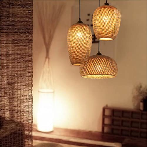 Eine Reihe von handgewebten Bambus-Pendelleuchten, doppelschichtiger Lampenschirm, aus Bambus gewebte Hohldeckenleuchte, Kronleuchter, Deckenleuchte mit 30 cm Deckenplatte für Bar, Kaffee, Esszimmer von GUANSHAN