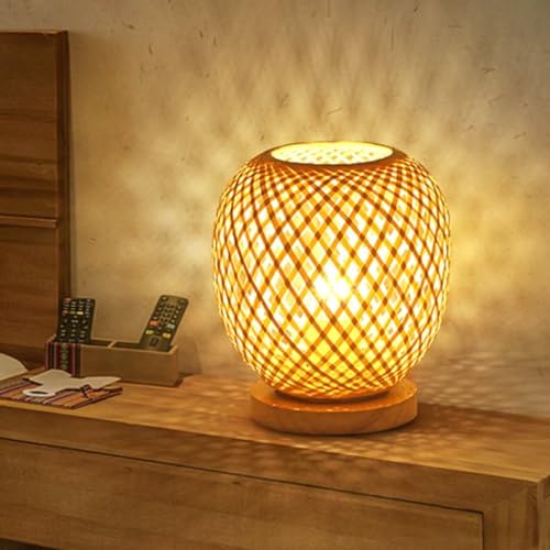 GUANSHAN Bambusweblaterne Tischlampe Nachttischlampe Ländlicher Stil Kleines Nachtlicht Dekoratives Licht Tischbeleuchtung Bambusweberei Schreibtischlampenschirm für Schlafzimmer von GUANSHAN