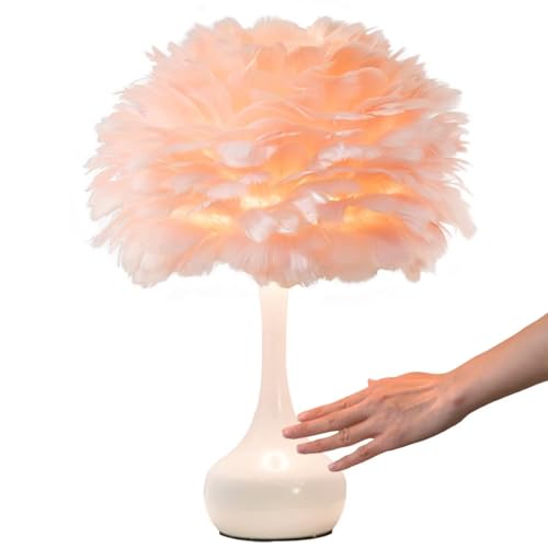 GUANSHAN Elegante Feder-Tischlampe mit weißem Sockel, einfache, romantische und schöne Nachttischlampe, Tischleuchte, Federlampenschirm für Schlafzimmer, Wohnzimmer, Hochzeitsgeschenk GUANSHAN Elegante Feder-Tischlampe mit weißem Sockel, einfache, romantische und schöne Nachttischlampe, Tischleuchte, Federlampenschirm für Schlafzimmer, Wohnzimmer, Hochzeitsgeschenk von GUANSHAN