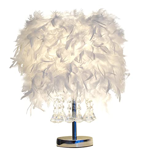 GUANSHAN Feather Nachttischlampe Nachttischlampe Moderner Federtischleuchte Schreibtischlampenschirm mit 9 Kristallquasten für Wohnzimmer, Schlafzimmer, Bar, Restaurant, Hotel von GUANSHAN