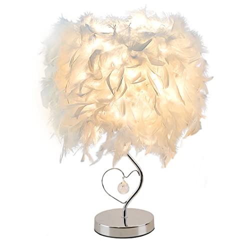 GUANSHAN Feder-Nachttischlampe Nachttisch-Lampenschirm Moderner Feder-Tischlicht-Schreibtisch-Lampenschirm mit Kristall im Herzen und mentaler Basis für Wohnzimmer, Schlafzimmer, S von GUANSHAN