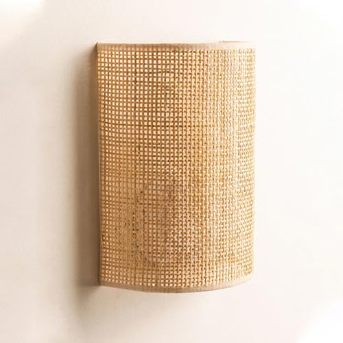 GUANSHAN Handgewebte Rattan Wandleuchte Wabi-Sabi Stil Wandleuchte Rattan Art Bracket Licht Nachttischlampe Dekorative Korridor Beleuchtung Befestigung für Schlafzimmer, Wohnzimmer von GUANSHAN