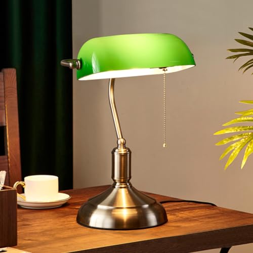 GUANSHAN Klassische grüne Glas Tischlampe Retro Stil Tischleuchte Nacht Vintage Schreibtischlampe Dekorative Nachttisch Beleuchtung für Schlafzimmer, Wohnzimmer von GUANSHAN
