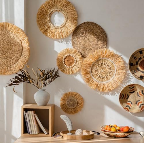 GUANSHAN Kreative Wanddekoration aus Raffiagras, gewebt, marokkanischer Stil, Wandbehang, Wandgiebel, Wandkunst, fotografisches Wandornament für Schlafzimmer, Wohnzimmer von GUANSHAN