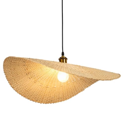 GUANSHAN Kreatives Big Leaf Bambus Weben Pendelleuchte Natürliche Art Bambus Lampenschirm Pendelleuchte Hängendes Licht Dekorativer Kronleuchter Für Wohnzimmer, Esszimmer von GUANSHAN
