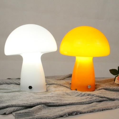 GUANSHAN Pilz Tischlampe Hochzeit Nachttischlampe Europäischer Stil Glas Nachtlicht Bauhaus Dekorative Tischleuchte für Schlafzimmer, Wohnzimmer, Hochzeitsgeschenk von GUANSHAN