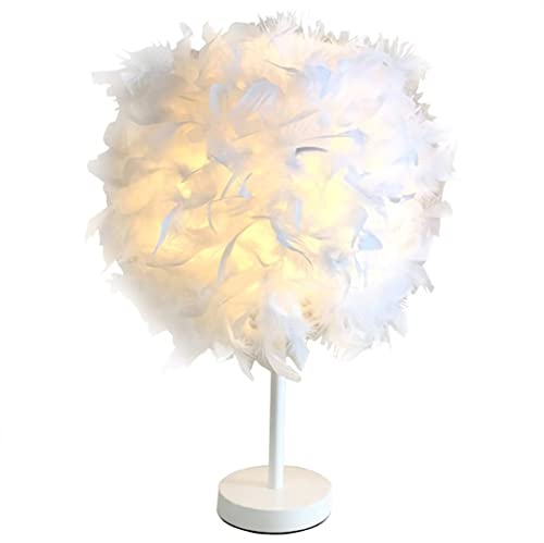 GUANSHAN Spherical Feather Nachttischlampe Nachttischlampenschirm Modern Feather Table Light Schreibtischlampenschirm für Wohnzimmer, Schlafzimmer, Bar, Restaurant, Hotel von GUANSHAN