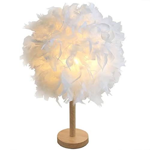 GUANSHAN Spherical Feather Nachttischlampe Nachttischlampenschirm Modern Feather Table Light Schreibtischlampenschirm mit Holzsockel für Wohnzimmer, Schlafzimmer, Bar, Restaurant, Hotel von GUANSHAN