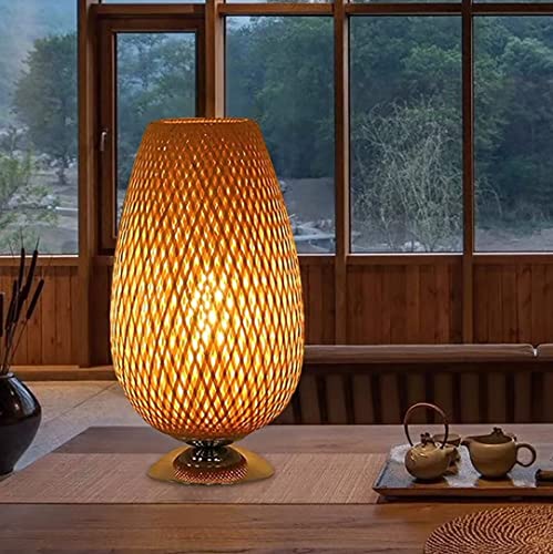 GUANSHAN Tischlampe aus Bambusgeflecht, Zen-Atmosphäre, Schreibtischlampe, Laterne, Tischlampe, Nachttischlampe, dekorative Leuchte, Tischbeleuchtung für Wohnzimmer, Schlafzimmer, Knopfschalter von GUANSHAN