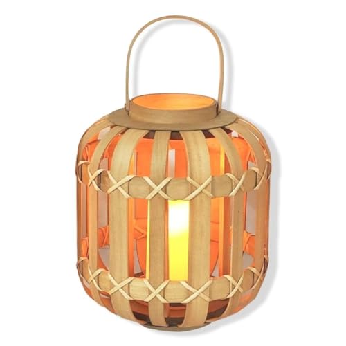 GUANSHAN Holz Kerzenständer Laterne Lampe Vintage Stil Laterne Licht Dekorative Tischlampe Tischbeleuchtung Tragbares Licht Für Wohnzimmer,Hof von GUANSHAN