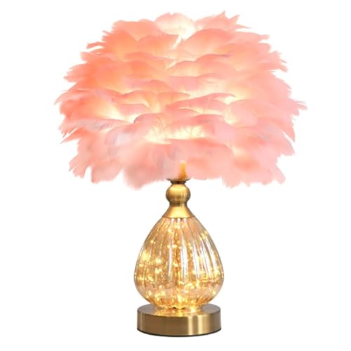 GUANSHAN Tischlampe aus Kristallfedern mit Lichterkette Romantische Tischbeleuchtung aus Federn Luxus-Nachttischlampe mit Federlampenschirm für Wohnzimmer, Schlafzimmer von GUANSHAN