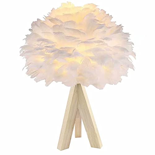 White Feather Nachttischlampe Feather Nachttischlampenschirm Anspruchsvolle und elegante Feather Tischleuchte Schreibtischlampenschirm für Wohnzimmer, Schlafzimmer, Esszimmer von GUANSHAN