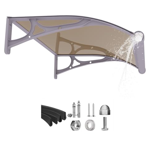 Fenster-Tür Markise Vordach,UV-Regen-Schneeschutz Terrassenmarkise,Polycarbonatplatte Türen Abdeckung,Wasserdicht Eingangsüberdachung Vordach (Graue Halterung/braune Platte, 0.8 x 1M) von GUANSU-CN