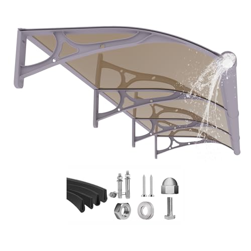 Fenster-Tür Markise Vordach,UV-Regen-Schneeschutz Terrassenmarkise,Polycarbonatplatte Türen Abdeckung,Wasserdicht Eingangsüberdachung Vordach (Graue Halterung/braune Platte, 0.8 x 3M) von GUANSU-CN