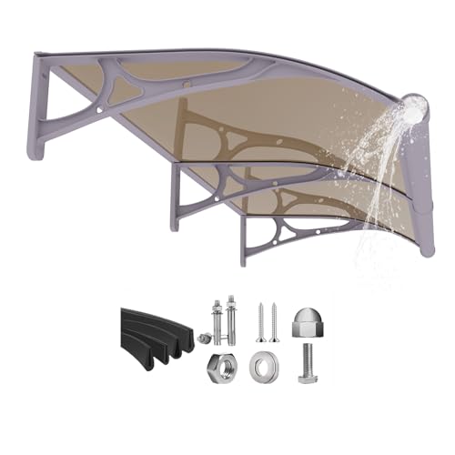 Fenster-Tür Markise Vordach,UV-Regen-Schneeschutz Terrassenmarkise,Polycarbonatplatte Türen Abdeckung,Wasserdicht Eingangsüberdachung Vordach (Graue Halterung/braune Platte, 1 x 1.5M) von GUANSU-CN