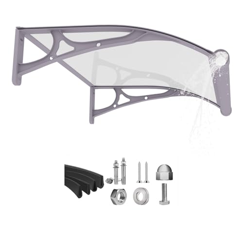 Fenster-Tür Markise Vordach,UV-Regen-Schneeschutz Terrassenmarkise,Polycarbonatplatte Türen Abdeckung,Wasserdicht Eingangsüberdachung Vordach (Graue Halterung/transparente Platte, 0.8 x 1M) von GUANSU-CN