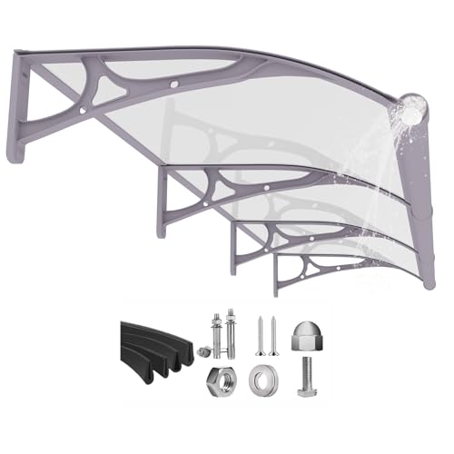 Fenster-Tür Markise Vordach,UV-Regen-Schneeschutz Terrassenmarkise,Polycarbonatplatte Türen Abdeckung,Wasserdicht Eingangsüberdachung Vordach (Graue Halterung/transparente Platte, 0.8 x 3M) von GUANSU-CN