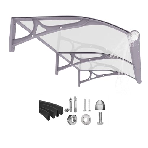 Fenster-Tür Markise Vordach,UV-Regen-Schneeschutz Terrassenmarkise,Polycarbonatplatte Türen Abdeckung,Wasserdicht Eingangsüberdachung Vordach (Graue Halterung/transparente Platte, 1 x 1.5M) von GUANSU-CN