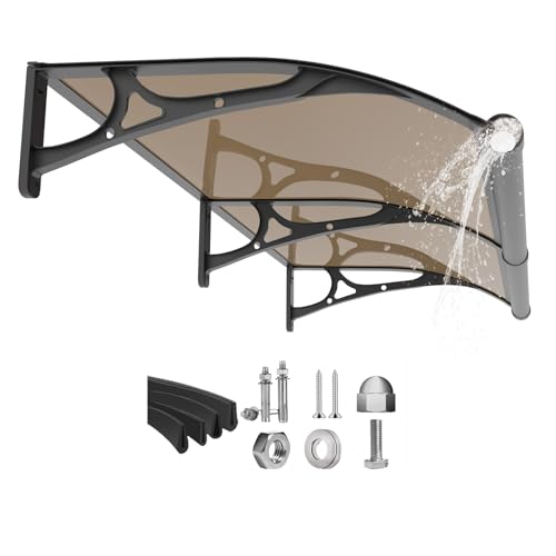 Fenster-Tür Markise Vordach,UV-Regen-Schneeschutz Terrassenmarkise,Polycarbonatplatte Türen Abdeckung,Wasserdicht Eingangsüberdachung Vordach (Schwarze Halterung/braune Platte, 0.8 x 1.5M) von GUANSU-CN