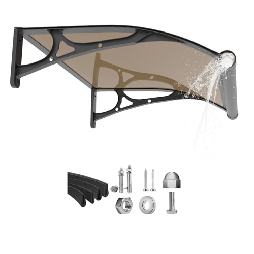 Fenster-Tür Markise Vordach,UV-Regen-Schneeschutz Terrassenmarkise,Polycarbonatplatte Türen Abdeckung,Wasserdicht Eingangsüberdachung Vordach (Schwarze Halterung/braune Platte, 0.8 x 1M) von GUANSU-CN