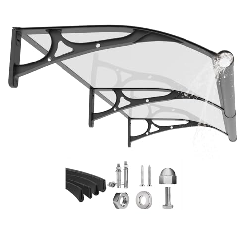 Fenster-Tür Markise Vordach,UV-Regen-Schneeschutz Terrassenmarkise,Polycarbonatplatte Türen Abdeckung,Wasserdicht Eingangsüberdachung Vordach (Schwarze Halterung/transparente Platte, 0.8 x 1.5M) von GUANSU-CN