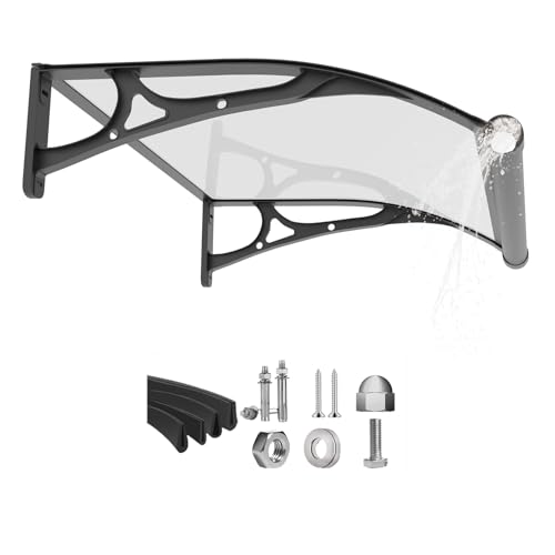 Fenster-Tür Markise Vordach,UV-Regen-Schneeschutz Terrassenmarkise,Polycarbonatplatte Türen Abdeckung,Wasserdicht Eingangsüberdachung Vordach (Schwarze Halterung/transparente Platte, 0.8 x 1M) von GUANSU-CN