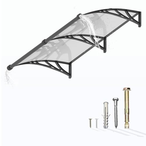 Vordach für Haustür mit Seitenteil,240x100 cm Fenstervordach mit separater Entwässerung,Polycarbonat Pultvordach Überdachung für UV-,Regen- und Schneeschutz – Ideal für Veranda, Terrasse und Fenster von GUANSU-CN