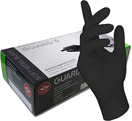 GUARD 5 - Einmalhandschuhe schwarz 100 Stück/Box Gr.8/M - Einweghandschuhe puderfreie Nitrilhandschuhe - Hygiene- Kochhandschuhe, Küchenhandschuhe - latexfrei von GUARD 5