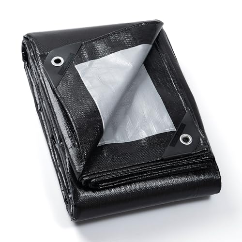 GUARD SHIELD Abdeckplane mit Ösen Wasserdicht 2m x 3m Schwarz/Grau Plane Gewebeplane 200g/㎡ Schutzplane Allzweckplane, Reißfest, UV-stabilisiert, Schimmelresistent von GUARD SHIELD