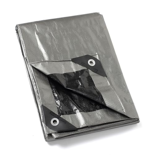 GUARD SHIELD Abdeckplane mit Ösen Wasserdicht 3m x 4m Grau Silberfarben/Schwarz Multifunktionale Polyester-Plane 120g/㎡ Gewebeplane Schutzplane Allzweckplane, Reißfest, UV-stabilisiert von GUARD SHIELD