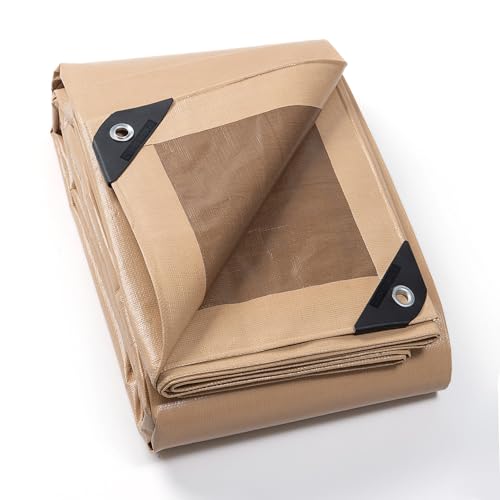 GUARD SHIELD Abdeckplane mit Ösen Wasserdicht 4m x 5m Beige/Khaki Plane Gewebeplane 200g/㎡ Schutzplane Allzweckplane, Reißfest, UV-stabilisiert, Schimmelresistent von GUARD SHIELD