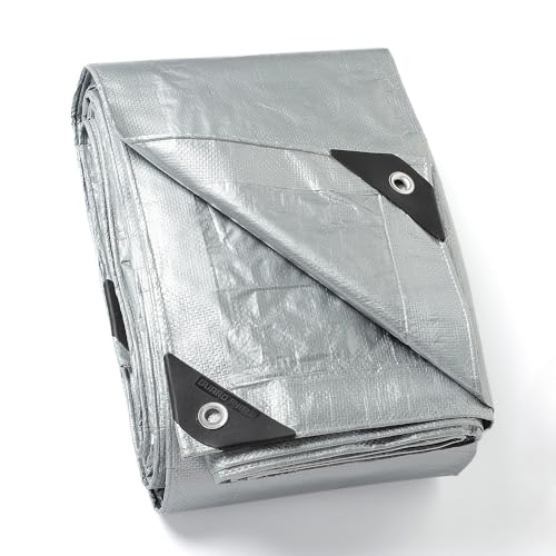 GUARD SHIELD Abdeckplane mit Ösen Wasserdicht 6m x 10m Silberfarben Multifunktionale Polyester-Plane 120g/㎡ Gewebeplane Schutzplane Allzweckplane, Reißfest, UV-stabilisiert von GUARD SHIELD