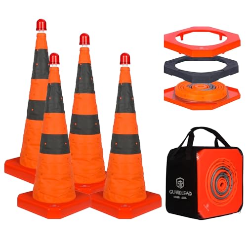 Faltbar Leitkegel Warnkegel Verkehrskegel faltbar Pylon Sicherheitskegel Mehrzweck-Popup-Reflektierender Sicherheitskegel (4, 28in mit beschwertem Sockel) von GUARDLEAD