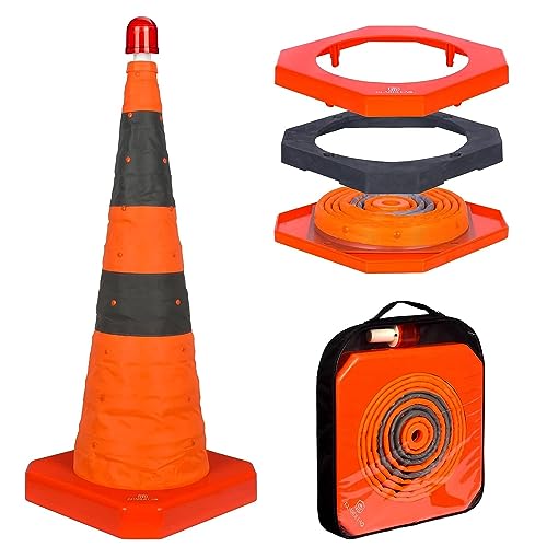 Faltbarer Leitkegel mit gewichtetem Fuß und LED-Licht / 70cm Multifunktions Pop-Up Reflektierend Verkehrssicherheit Kegel (1, 70cm) von GUARDLEAD