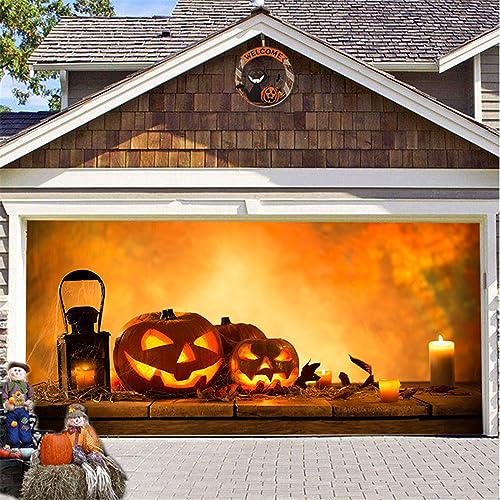 GUASDIE Halloween-Garagentor-Dekorationen, Halloween-Garagentor-Abdeckungsbanner, Geister Halloween-Outdoor-Party-Fotografie Hintergrund Schild Poster Dekorationen Zubehör,C,13 x 6 ft von GUASDIE