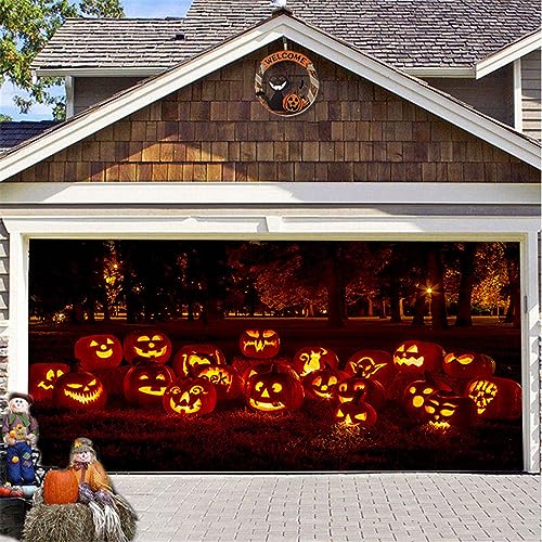 GUASDIE Halloween-Garagentor-Dekorationen, Halloween-Garagentor-Abdeckungsbanner, Geister Halloween-Outdoor-Party-Fotografie Hintergrund Schild Poster Dekorationen Zubehör,D,8 x 7 ft von GUASDIE