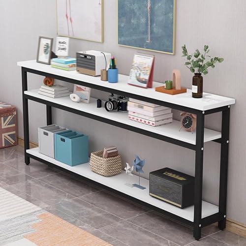 GUAWJRZDP Konsolentisch, 3-stufiger Console Table, Eingangstisch Aus Holz, Schmaler Sofatisch, Hallway Table Mit Metallrahmen, Hinter Dem Couchtisch, Platzsparend(Wit,L90xW25cm/35.4x9.89in) von GUAWJRZDP